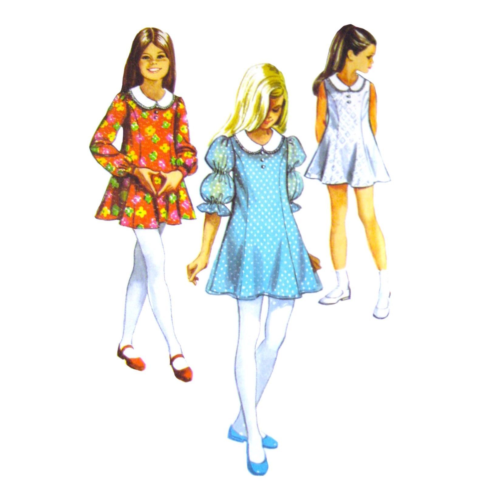 60s Vintage Simplicity Sewing Pattern 8624 Girls Flared Dress Contrast Collar 7 - $6.95