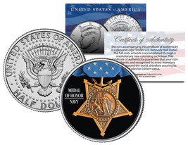 Navy Medal Of Honor Colorized Jfk Kennedy Half Dollar U.S. Coin Military Valor - £6.88 GBP