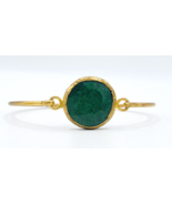 Brass Cuff Bangle Bracelet Green Jadeite Jade Gemstone - $35.64