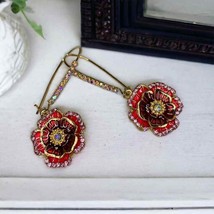 Crystal/ Enamel Red Flower Drop Dangle  Earrings NEW - £9.42 GBP