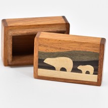 Northwoods Wooden Parquetry Polar Bears Mini Trinket Box - $24.74