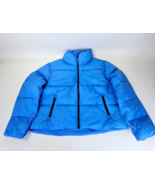 Old Navy Blue Puffer Coat Jacket Womens M Cinch Waist Zip Pockets Water ... - $24.14