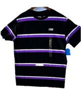 NEW Neff Sorenson Black Purple Striped Short Sleeve T-Shirt Men&#39;s Size L... - $11.39