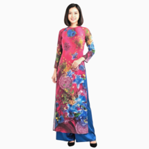 NWOT Women's Pink Floral Print 2 Layer Vietnamese Ao Dai Size M/8 - $25.95