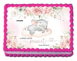A Little Peanut Elephant Is On It's Way Edible Image Edible Baby Shower Cake Top - £13.16 GBP