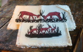 Linen Painted Deer Placemats and Napkins Set of 6 Wild Animal Table Decor - £27.68 GBP