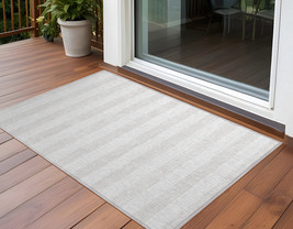2&#39; X 3&#39; Ivory Striped Washable Indoor Outdoor Area Rug - $60.99
