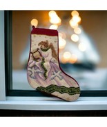 VTG Christmas Red White Stocking 15&quot; Needlepoint Handmade Angel Birds Ch... - $21.77