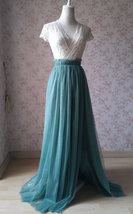Misty Green Side Slit Tulle Skirt Outfit Bridesmaid Plus Size Tulle Maxi Skirt image 4