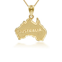 14K Solid Yellow Gold Australia Map Pendant Necklace - £188.64 GBP+