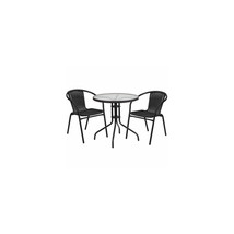 Flash Furniture 28 in. Rattan Edging Round Glass Table &amp; 2 Stack Chair B... - $3,675.98 MXN