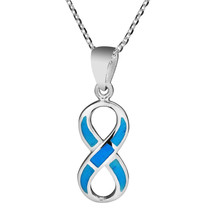 Love Forever Infinity Symbol w/ Blue Turquoise nlay Sterling Silver Necklace - £18.00 GBP