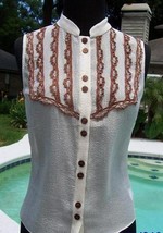 Cache Ivory Silk Gold Lurex Sparkle Hand Crochet Bead Top NWT Size XS/S/M/L $118 - £37.68 GBP