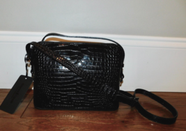Gianni Conti Crossbody Black Croc Embossed Leather Handbag Purse Italy $... - $74.24