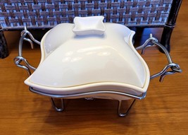 Covered Casserole Candle Warmer Dish with Lid Metal Holder 1 Qt Buffet A... - $21.73