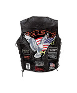 Buffalo Leather Biker&#39;s Vest with 14 Embroidered Cloth Patches American ... - £40.40 GBP