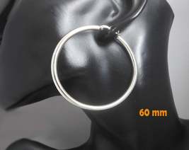  60mm Round Hoop Earrings 925 Silver Earrings, Handmade Women Circle Earrings  - £59.15 GBP
