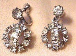 Vintage Screw Back Dangling Brilliant Rhinestone Earrings - £32.89 GBP