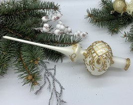 White Christmas glass tree topper with gold glitter, Christmas finial - £15.06 GBP