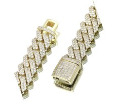 12mm Iced Out Cuban Link Chain 14K REAL Gold Plated - £366.51 GBP
