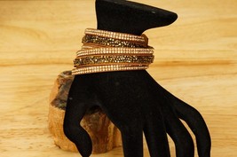 Costume Jewelry NOS Brown Faux Leather Bling Wrap Rhinestone Bracelet 15.5&quot; - £15.81 GBP