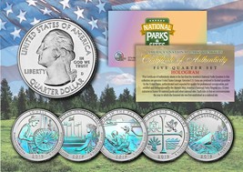 2019 America The Beautiful HOLOGRAM Quarters U.S. Parks 5-Coin Set w/Cap... - $15.85