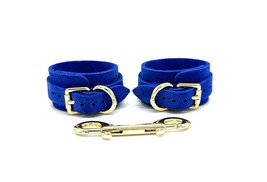 BDSM Royal Blue All Suede Selena Handcuffs with Gold Hardware, Sub Wrist... - £47.19 GBP