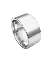 Polished 10mm Wide Engravable Flat Stainless Steel Unisex Men Wedding Ring Band - £16.43 GBP