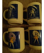 Morton Salt Coffee Mugs Set of 4 1914, 1921, 1956 &amp; 1968 When It Rains I... - $14.84