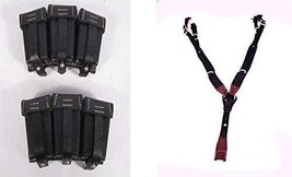 German K98 Triple Ammo Leather Pouch Set Black with Leather Y Strap Susp... - $63.34