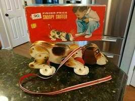 VINTAGE FISHER PRICE #181 SNOOPY SNIFFER WOOD WHEELS ORIGINAL BOX *NO TAIL* - £40.66 GBP