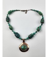 Barse Signed Large Turquoise bead necklace w/ sterling silver &amp; copper p... - £43.43 GBP