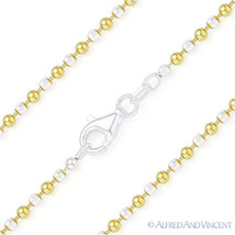2mm Ball &amp; Faceted Bead Chain Necklace Italy 925 Sterling Silver 14k Yel... - $809.03 MXN+