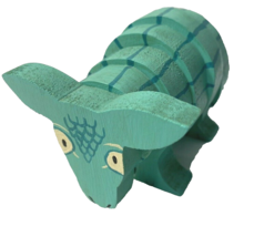 Artisan Made Hand Painted Wooden Armadillo Folk Art Signed - $14.24