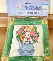 NOS 2 Spring Bunny In Water Can Puffy Pot Holders Kitchen Potholder Adroable - $8.09