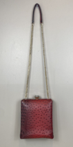 Faux Ostrich Leather Coss Body Purse Gold Chain Gemstone Snap Rectangle Red - $18.70