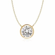 3.4mm Bezel-Set Round Diamond Solitaire Necklace in 14K Yellow Gold - £342.31 GBP