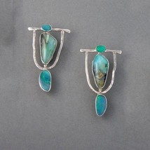 Boho Ethnic Green Resin Stone Drop Dangle Earrings For Women Indian Tribal Vinta - £7.63 GBP