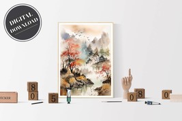 PRINTABLE wall art, Japanese Landscape (Watercolor), Portrait | Download - £2.74 GBP