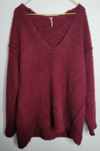 Free People Womens V Neck Sweater Large Maroon Fuzzy Knit Pullover Overs... - $27.99