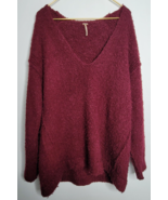 Free People Womens V Neck Sweater Large Maroon Fuzzy Knit Pullover Overs... - $27.99