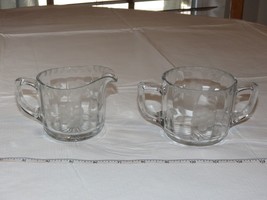 Etched Glass Creamer and Sugar Bowl Set clear glass - creamer has chips ~ - £12.05 GBP