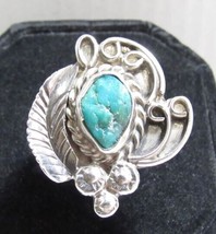 Native American Sterling Silver Natural Turquoise Sz 6 Ring  7g Vintage Navajo - £31.10 GBP