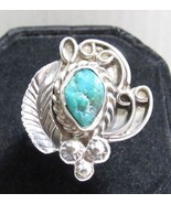 Native American Sterling Silver Natural Turquoise Sz 6 Ring  7g Vintage ... - €33,81 EUR