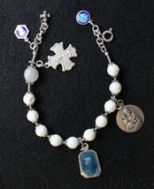 M.O.P &amp; Sterling Rosary Bracelet w Very Rare Vintage Silver and Enamel M... - $172.26