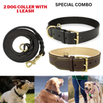 Dog Collar + Dog Leash Heavy Duty Strong in GenuineLeather Walking Training Lead - £31.98 GBP+