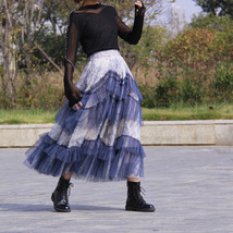 Navy Blue Tiered Tulle Skirt Outfit Women Custom Plus Size Layered Tulle Skirt image 2
