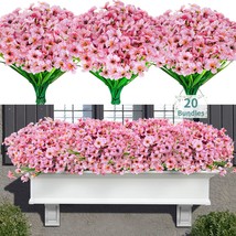 20 Bundles Artificial Flowers For Outdoors, Uv Resistant Fake Flowers With, Pink - £29.56 GBP