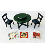 Miniature Dollhouse Game Table with Lazy Susan 2 Chairs 3 Games Green &amp; ... - £36.32 GBP