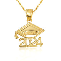 10K Solid Gold Class Of 2024 Graduation Cap Pendant Necklace - £87.84 GBP+